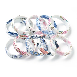 Bracelets en porcelaine imprimés pour femmes à la mode, motif de fleur, couleur mixte, diamètre intérieur: 2-3/8 pouce (5.9 cm)