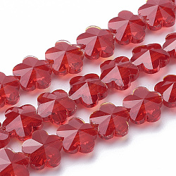 Perle di vetro trasparente, sfaccettato, fiore di prugna, rosso, 13x13.5x8.5mm, Foro: 1 mm