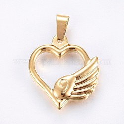 304 Stainless Steel Pendants, Heart with Wing, Golden, 24x21.5x4mm, Hole: 7x4mm