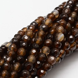 Chapelets de perles rondes en agate naturelle à facettes, teinte, Sienna, 4mm, Trou: 1mm, Environ 92 pcs/chapelet, 15.3 pouce