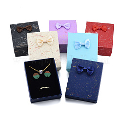 Cardboard Jewelry Set Boxes, for Necklaces, Ring, Earring, with Bowknot Ribbon Outside and Black Sponge Inside, Rectangle, Mixed Color, 9x7x3.5cm