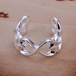 Романтическое сердце регулируемые манжеты кольца из латуни, открытые кольца, серебристый цвет, размер США 6 (16.5 мм)