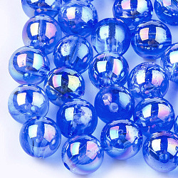 Perle di plastica trasparente, ab colore placcato, tondo, blu, 6mm, foro: 1.6mm, 4500pcs/500g