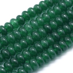 Abalorios naturales del jade hebras, teñido, rerondana plana, verde, 8x5mm, agujero: 1 mm, aproximamente 74 pcs / cadena, 15.15 pulgada (38.5 cm)