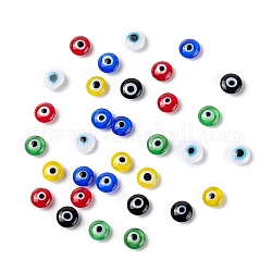 Main mal de perles au chalumeau des yeux, sans trou, plat rond, couleur mixte, 6x2.5~3mm