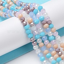 Chapelets de perles en verre, facette, rondelle, cyan, 4~4.5x3.5mm, Trou: 1mm, Environ 121~127 pcs/chapelet, 16.61 pouce ~ 17.20 pouces (42.2~43.7 cm)