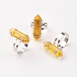 Bullet Glass Finger Rings, with Iron Ring Findings, Platinum, Gold, Size 8, Inner Diameter: 18mm