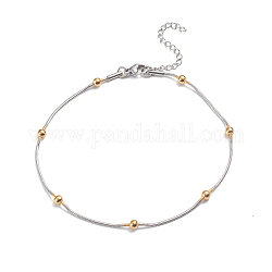 304 bracelets de cheville chaîne serpent ronde en acier inoxydable, avec des perles rondes et fermoirs pince de homard, or et acier inoxydable Couleur, 9-1/2 pouce (24 cm)