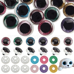 Pandahall Elite 24 setzt 6 farbige Plastikpuppenaugen, mit pet glitzerpulver finden, handwerkliche Sicherheitsaugen, für das Handwerk, Häkelspielzeug und Kuscheltiere, Halbrund, Mischfarbe, 35x30 mm, 4 Sätze / Farbe