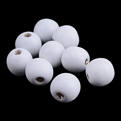Природных шарики древесины, окрашенные, круглые, белые, 14x13 мм, отверстие : 4 мм, Около 1200 шт / 1000 г
