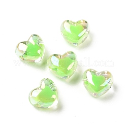 Transparente Acryl Perlen, Perle in Perlen, ab Farbe plattiert, Herz, Rasen grün, 19x21.5x14 mm, Bohrung: 3.5 mm
