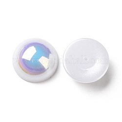 Abalorios de imitación de plástico ABS, color de ab chapado, semicírculo, blanco, 17.5x8.5mm, agujero: 1.4 mm