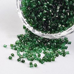 8/0 deux coupés couleurs à l'intérieur des trous ronds rocailles de verre, hexagone, vert foncé, 2.5~3x2~2.5mm, Trou: 0.8~1mm, environ 12100 pcs/450 g