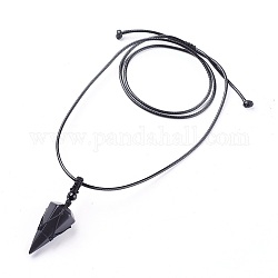 Natural Obsidian Pendants Necklaces, with Waxed Cord and Nylon Cord, Cone, 31.18 inch~33 inch(79.2~84cm), 1.5~2mm