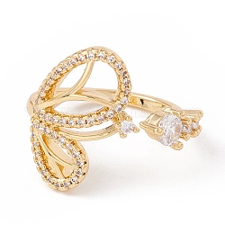 Открытое кольцо-манжета с бабочкой из прозрачного кубического циркония, латунное полое массивное кольцо для женщин, без свинца и без кадмия, реальный 18k позолоченный, размер США 8 1/4 (18.3 мм)
