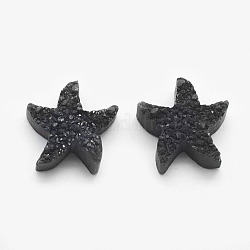 Perlas de cristal de cuarzo druzy natural, teñido, arco iris chapado, Estrella de mar / estrellas de mar, negro, 12x12x4~7mm, agujero: 1 mm