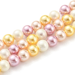 Hebras de cuentas de concha natural galvanizadas, abalorios de imitación, teñido, redondo, rosa perla, 4~4.5mm, agujero: 0.7 mm, aproximamente 93 pcs / cadena, 15.75 pulgada (40 cm)