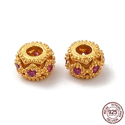 Couleur or mat 925 perles en argent sterling, rondelle creuse, support violet rouge, 4.5x3mm, Trou: 1.6mm