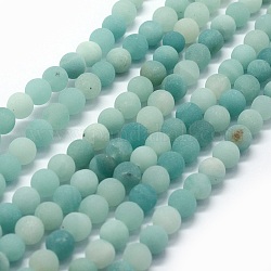 Natural Amazonite Bead Strands, Round, Frosted, 6mm, Hole: 1mm, about 61pcs/strand, 15.7 inch(40cm)
