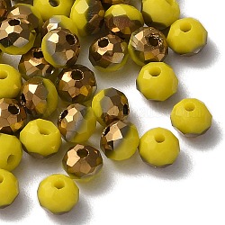 Perles en verre electroplate, la moitié plaqué or, facette, rondelle, jaune, 4.3x3.7mm, Trou: 1mm, 500 pcs /sachet 