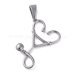 304 Stainless Steel Pendants, Echometer Shape, Stainless Steel Color, 34~40x30~33x5.5mm, Hole: 10x5mm