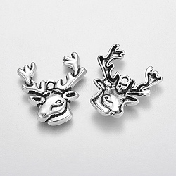 Tibetan Style Alloy Beads, Christmas Theme, Lead Free and Cadmium Free, Christmas Reindeer/Stag, Antique Silver, Size: about 22mm wide, 25mm long, hole: 1.5mm