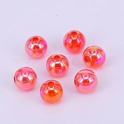 Galvanoplastie craquelé perles acryliques, de couleur plaquée ab , ronde, cramoisi, 8mm, Trou: 2mm, environ 1800 pcs/500 g