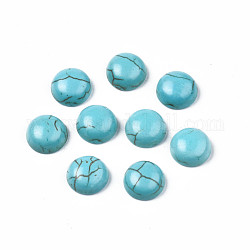 Accessoires d'artisanat teints turquoise synthétique pierres précieuses cabochons de dôme dos plat , demi-rond, turquoise foncé, 8x4mm