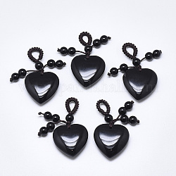 Natural Black Agate Pendants, with Braided Nylon Cord, Heart, 45~50mm, Hole: 5~7mm