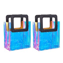 Sac transparent de laser de PVC, sac à main, avec poignées en cuir pu, pour cadeau ou emballage cadeau, rectangle, noir, 10x7-1/8 pouce (25.5x18 cm), 2 pièces / kit