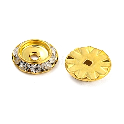 Ottone strass crystal beads, rotondo e piatto, oro, 13x3~3.5mm, Foro: 1.6~2 mm