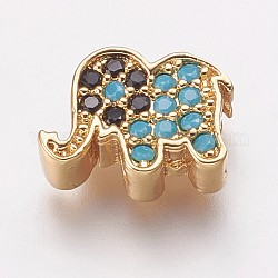 Perline in ottone zirconi, elefante, cielo blu profondo, oro, 8x10.5x4mm, Foro: 2 mm