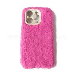 Calda custodia per cellulare in peluche per donne e ragazze, coperture protettive in plastica per fotocamera invernale per iphone14, rosa intenso, 15.4x7.9x1.4cm
