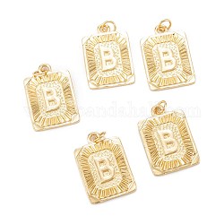 Brass Pendants, with Jump Ring, Long-Lasting Plated, Cadmium Free & Nickel Free & Lead Free, Rectangle with Alphabet, Real 18K Gold Plated, Letter.B, 23.5x16x2mm, Jump Ring: 5x0.7mm, 3.6mm Inner Diameter