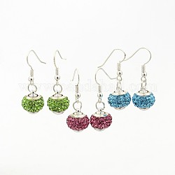 Chic Brass Polymer Clay Grade A Rhinestone Dangle Earrings, Mixed Color, 29mm, Pin: 0.6mm