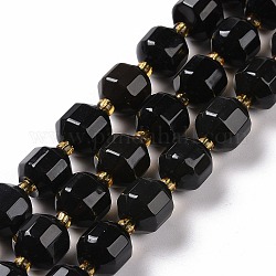 Natürlichen Obsidian Perlen Stränge, mit Glasperlen, facettierte Doppelkegeltrommel, 9~10 mm, Bohrung: 1.2 mm, ca. 29~32 Stk. / Strang, 14.45~14.84 Zoll (36.7~37.7 cm)