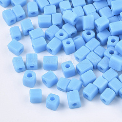 6/0 perles de rocaille en verre, trou rond, cube et cuboïde, lumière bleu ciel, 3~7x3.5x3.5mm, Trou: 1.2mm, environ 4500 pcs / sachet 
