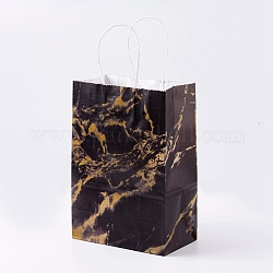 Sacs en papier kraft, avec poignées, sacs-cadeaux, sacs à provisions, rectangle, motif de texture de marbre, verge d'or, 27x21x10 cm