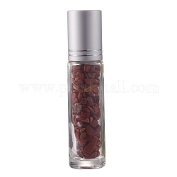 Natürliche rote Jaspis-Chip-Perlen-Rollerball-Flaschen, Nachfüllbare Glasflaschen für ätherische Öle, 86x19 mm, 10 Stück / Set