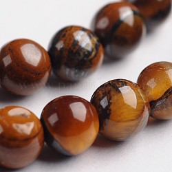 Round Natural Tiger Eye Gemstone Bead Strands, 4mm, Hole: 1mm, about 88pcs/strand, 14.9 inch