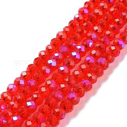 Chapelets de perles en verre électroplaqué, demi arc-en-ciel plaqué, facette, rondelle, rouge, 10x8mm, Trou: 1mm, Environ 63~65 pcs/chapelet, 19.2~20 pouce (48~50 cm)