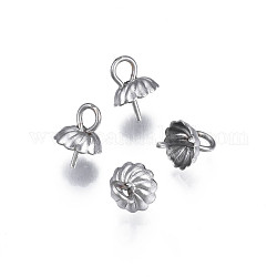 304 ciondoli in acciaio inossidabile con peg bails, per mezzo forato perle, fiore, colore acciaio inossidabile, 8.5x6mm, Foro: 2 mm, ago :0.7mm