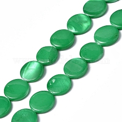 Fili di perle d'acqua dolce naturali verniciate a spruzzo, rotondo e piatto, verde, 12.5x3mm, Foro: 1 mm, circa 32pcs/filo, 15.63 pollice (39.7 cm)