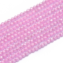 Fili di perline cubic zirconia, sfaccettato, tondo, perla rosa, 2mm, Foro: 0.5 mm, circa 169pcs/filo, 15.7 pollice (40 cm)