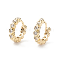 Cubic Zirconia Flat Round Hoop Earrings, Real 18K Gold Plated Brass Jewelry for Women, Cadmium Free & Nickel Free & Lead Free, Clear, 13x13.5x3mm, Pin: 0.9mm