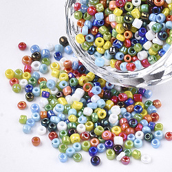 Perles de rocaille de verre opaques, arc-en-ciel plaqué, ronde, couleur mixte, 2mm, Trou: 1mm, environ 30000 pcs / sachet 