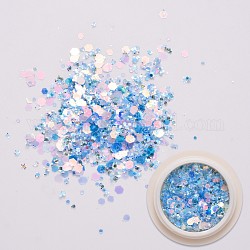 Fiocchi di glitter lucidi per nail art, polvere di camaleonte iridescente esagonale con paillettes per unghie olografiche, per manicure di design fai da te, cielo blu profondo, 0.5~3x0.5~3mm, circa 0.8 g / scatola