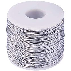 PandaHall 1 Roll Round Elastic Cord with Polyester Outside and Rubber Inside Silver Elastic Cord for Neckacle Bracelet Jewelry Making 2mm