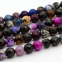 Chapelets de perles rondes en agate naturelle, facette, teinte, noir, 8mm, Trou: 1mm, Environ 49 pcs/chapelet, 15.7 pouce