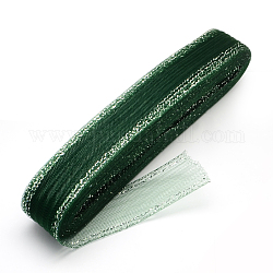 Mesh Ribbon, Plastic Net Thread Cord, with Silver Metallic Cord, Dark Green, 7cm, 25yards/bundle